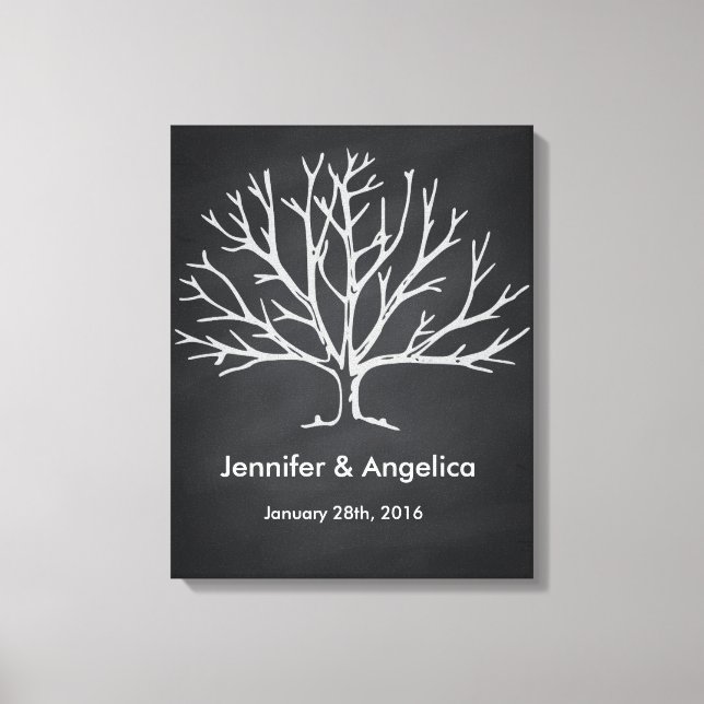 Black Chalkboard Rustic Wedding Fingerprint Tree Canvas Print (Front)