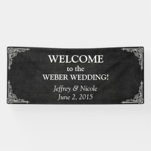 Black Chalkboard Rustic White Flourishes Wedding Banner