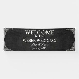 Black Chalkboard Rustic White Flourishes Wedding Banner