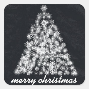 Black Chalkboard Sparkly Christmas Snowflake Tree Square Sticker