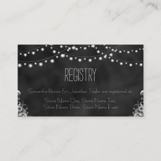 Black Chalkboard String Lights Gift Registry Enclosure Card (Front)