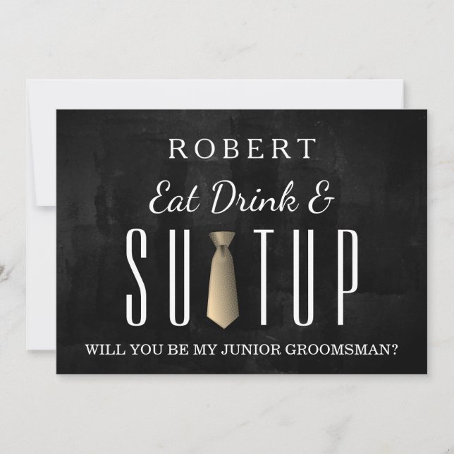 Black Chalkboard Suit-up Will you be my groomsman Invitation (Front)