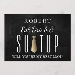 Black Chalkboard Suit-up Will you be my groomsman Invitation