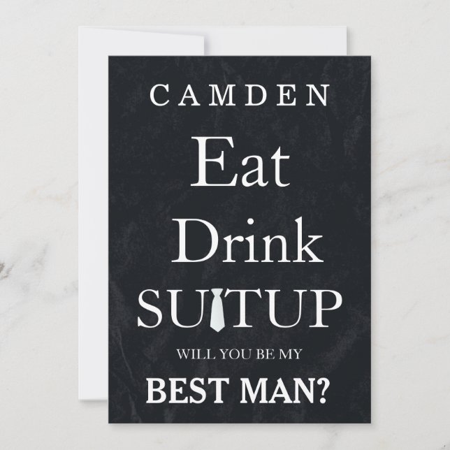 Black Chalkboard Suitup Will you be my Bestman Invitation (Front)