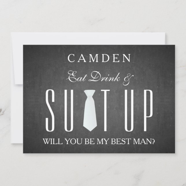 Black Chalkboard Suitup Will you be my Bestman Invitation (Front)
