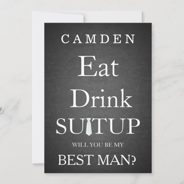 Black Chalkboard Suitup Will you be my Bestman Invitation (Front)