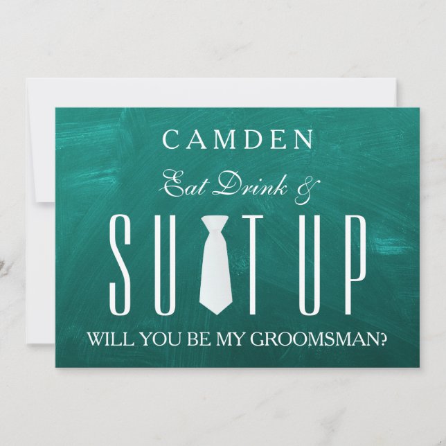 Black Chalkboard Suitup Will you be my groomsman I Invitation (Front)
