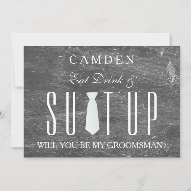 Black Chalkboard Suitup Will you be my groomsman I Invitation (Front)