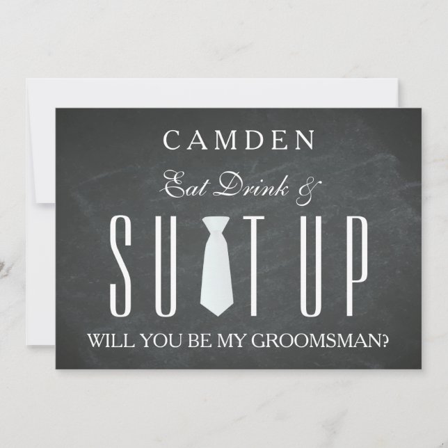 Black Chalkboard Suitup Will you be my groomsman I Invitation (Front)