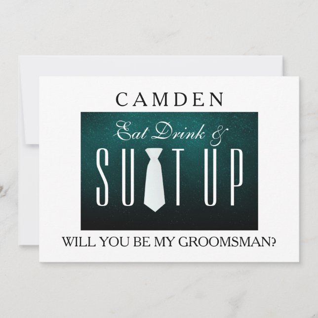 Black Chalkboard Suitup Will you be my groomsman Invitation (Front)