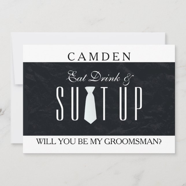 Black Chalkboard Suitup Will you be my groomsman Invitation (Front)