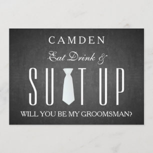 Black Chalkboard Suitup Will you be my groomsman Invitation