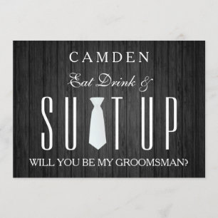Black Chalkboard Suitup Will you be my groomsman Invitation