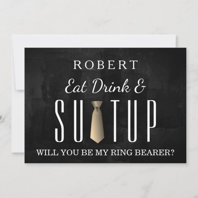 Black Chalkboard Suitup Will you be my ring bearer Invitation (Front)