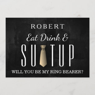 Black Chalkboard Suitup Will you be my ring bearer Invitation