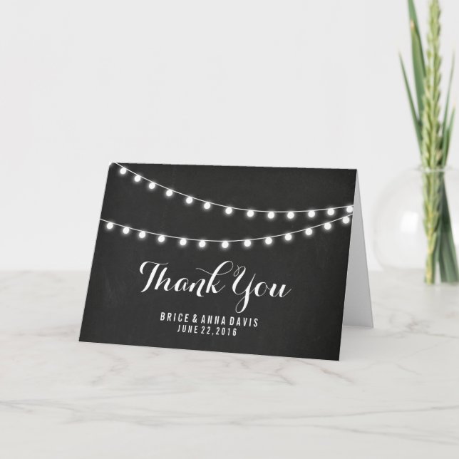 Black Chalkboard Summer String Light Thank You Card (Front)