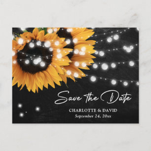 Black Chalkboard Sunflower Wedding Save The Date Announcement Postcard