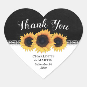Black Chalkboard Sunflower Wedding Thank You Heart Sticker