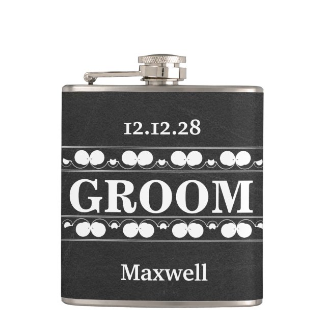 Black Chalkboard The Groomsman Wedding Hip Flask (Front)