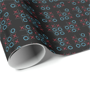 Black Chalkboard Tic Tac Toe X's and O's Game Wrapping Paper