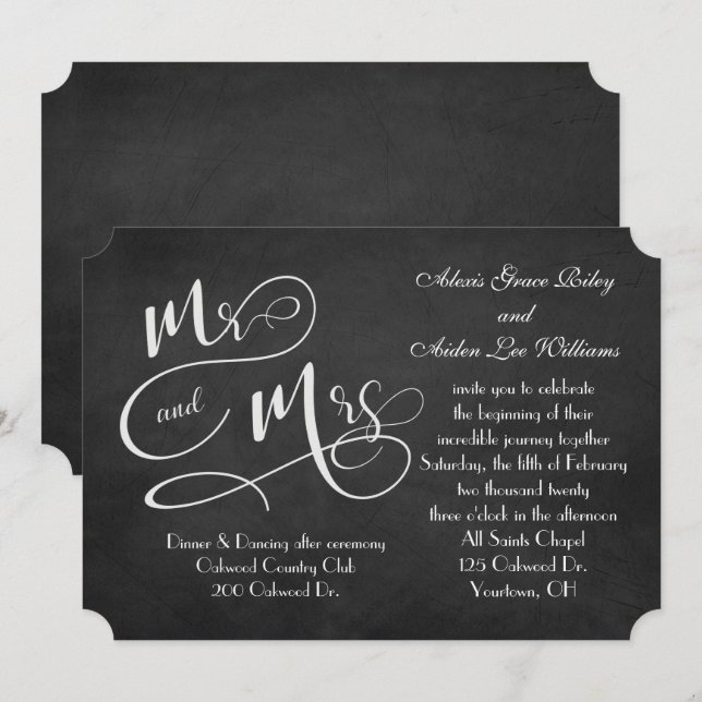black chalkboard wedding invitation (Front/Back)