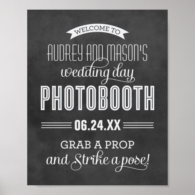 Black Chalkboard Wedding Photobooth Welcome Poster (Front)