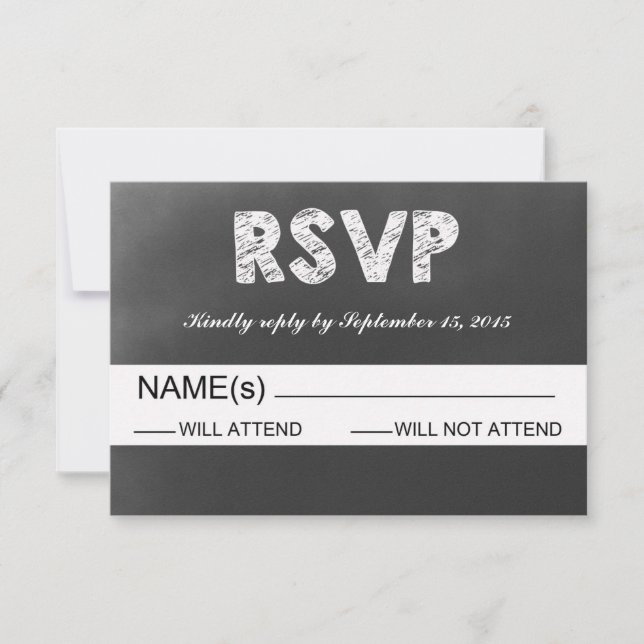 Black Chalkboard Wedding RSVP Card (Front)