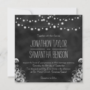 Black Chalkboard Wedding  String Of Lights Invites