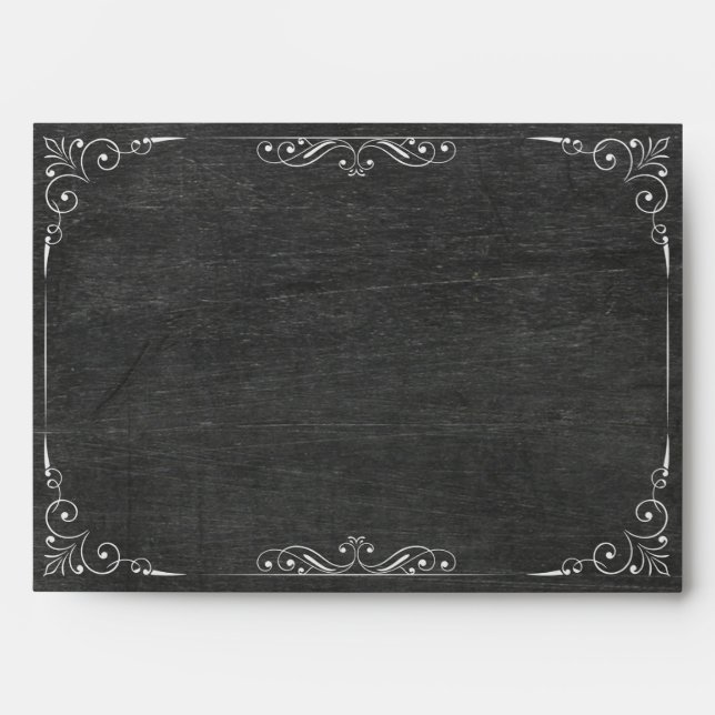 Black Chalkboard White Border Gold Glitter Wedding Envelopes (Front)