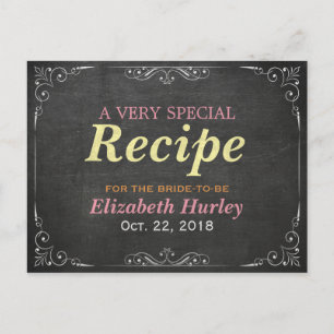 Black Chalkboard White Floral Bridal Shower Recipe Invitation Postcard