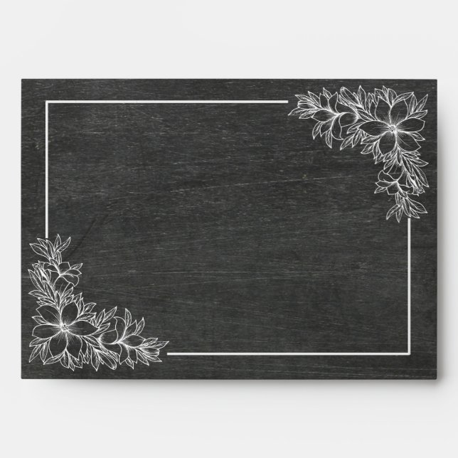 Black Chalkboard White Floral Gold Glitter Wedding Envelopes (Front)