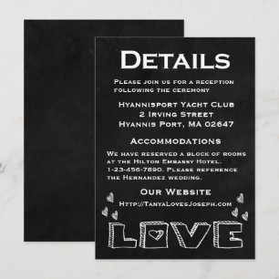 Black Chalkboard White Hearts Details / Directions Invitation
