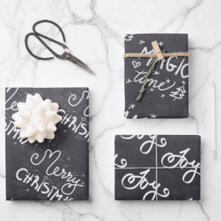 Black Chalkboard White Script Merry Christmas Wrapping Paper Sheet