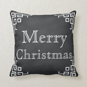 Black Chalkboard White Swirl Merry Christmas Cushion