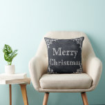 Black Chalkboard White Swirl Merry Christmas Cushion<br><div class="desc">This is beautiful Decorative Black Chalkboard White Swirl merry Christmas greeting Square Pillow . You can decor your bedroom with this beautiful Christmas wishes pillow. Celebrate the season with this modern and stylish holiday decor pillow.</div>