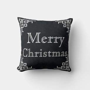Black Chalkboard White Swirl Merry Christmas Cushion