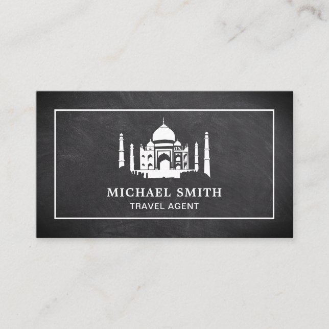 Black Chalkboard White Taj Mahal Travel Agent Business Card (Front)