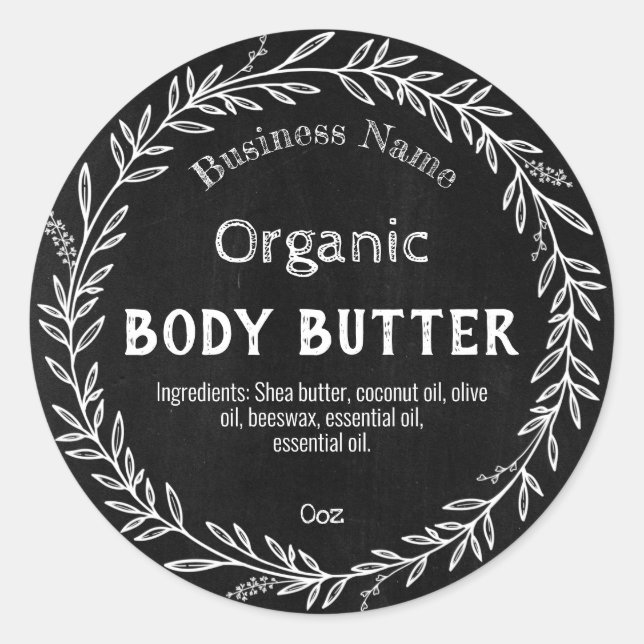 Black Chalkboard White Wreath Product Labels (Front)