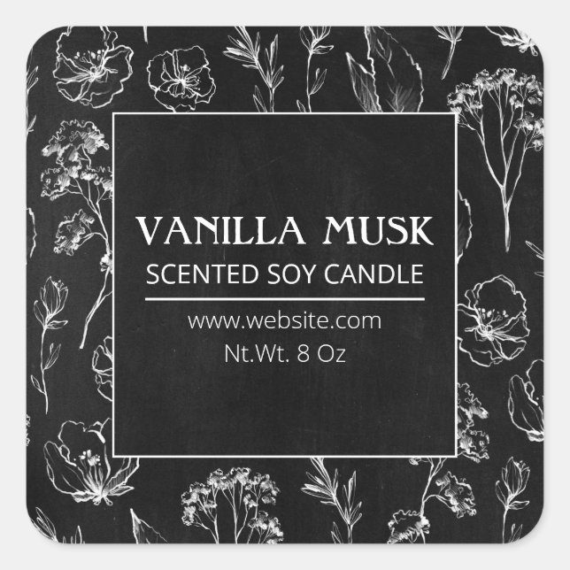 Black Chalkboard Wildflowers Soy Candle Labels (Front)