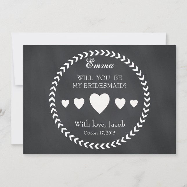Black Chalkboard Will You Be My Bridesmaid Invitation (Front)