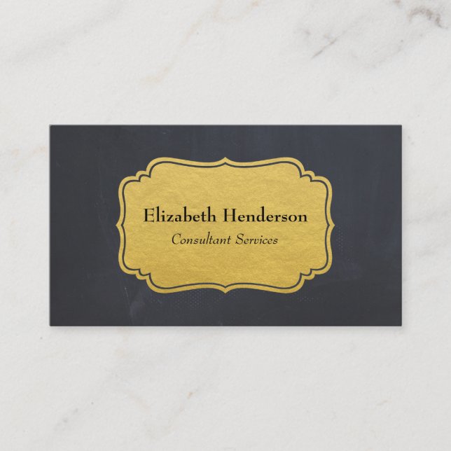 Black Chalkboard With Faux Gold Foil Label Business Card (Front)