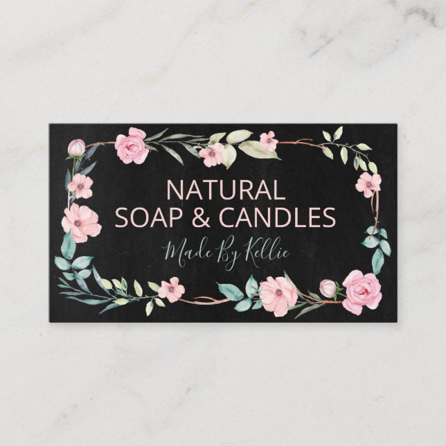 Black Chalkboard Wreath Handmade Soap And Candles Business Card (Front)