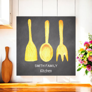 Black Chalkboard Yellow Utensils Kitchen Canvas Print