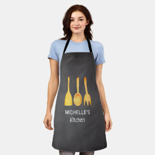 Black Chalkboard Yellow Watercolor Utensils Apron
