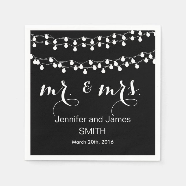 Black Challkboard Wedding Confetti Gold Glitter Napkin (Front)