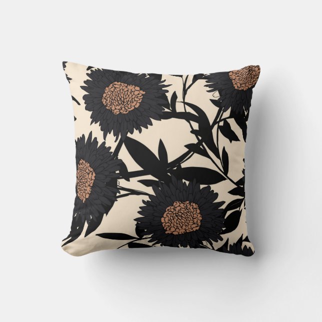Black chamomile, gerbera: cream background. cushion (Front)