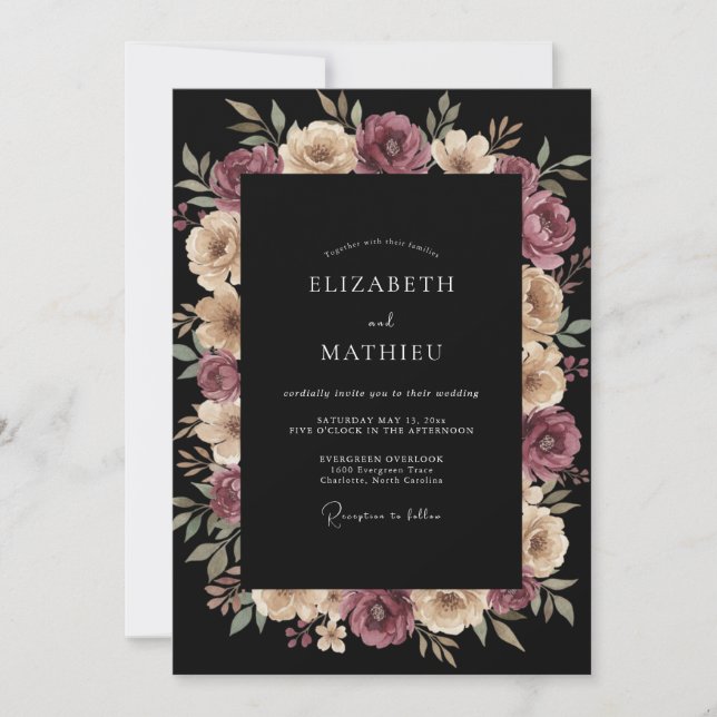 Black Champagne Dahlia Wedding Invitation (Front)