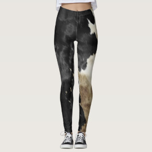 Black Champagne Gold Cowboy Cowgirl Cowhide   Leggings