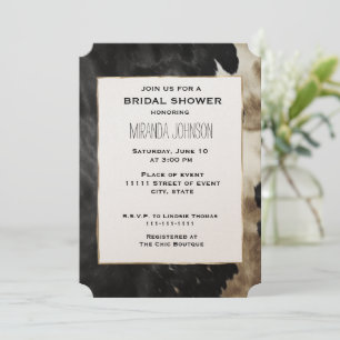 Black Champagne Gold Cowhide Bridal Shower Invitation