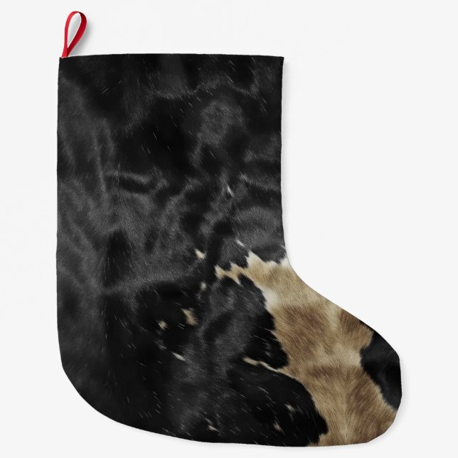 Black Champagne Gold Cowhide   Large Christmas Stocking (Front)